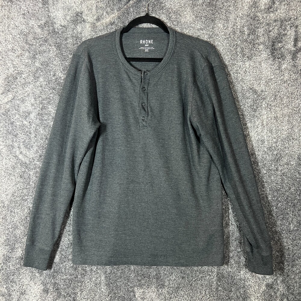 RHONE Shirt Mens Medium Gray Waffle Knit Henley Comfort Casual Longsleeve Cozy